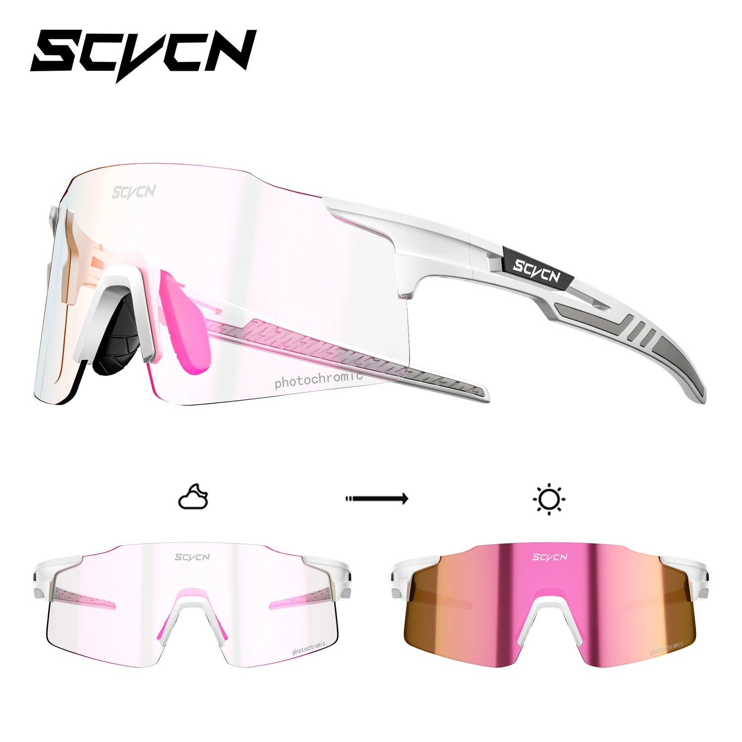 SCVCN Photochromic Cycling Glasses Sunglasses Outdoor Cycling Road Mountain Bike Glasses Men and Women Casual Hiking Windproof