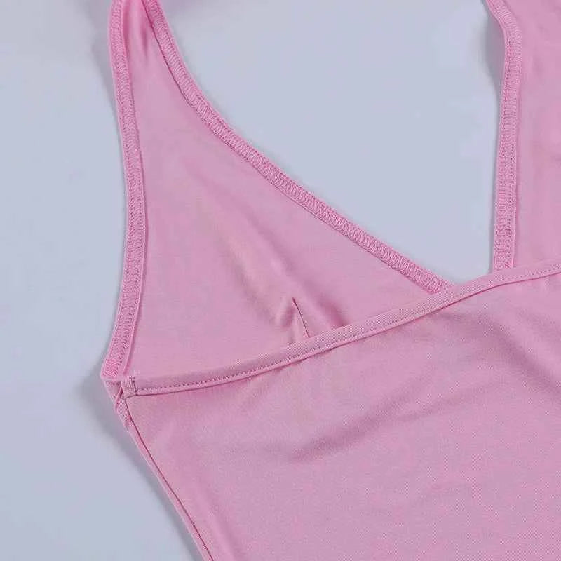 Summer Halter Camisole Tank Top Women V-Neck Sexy Tanks Camis Skinny Backless Pink Corset Tee Shirt Femme Tops WomanT-shirt