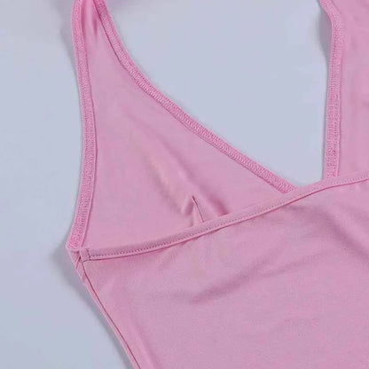 Summer Halter Camisole Tank Top Women V-Neck Sexy Tanks Camis Skinny Backless Pink Corset Tee Shirt Femme Tops WomanT-shirt