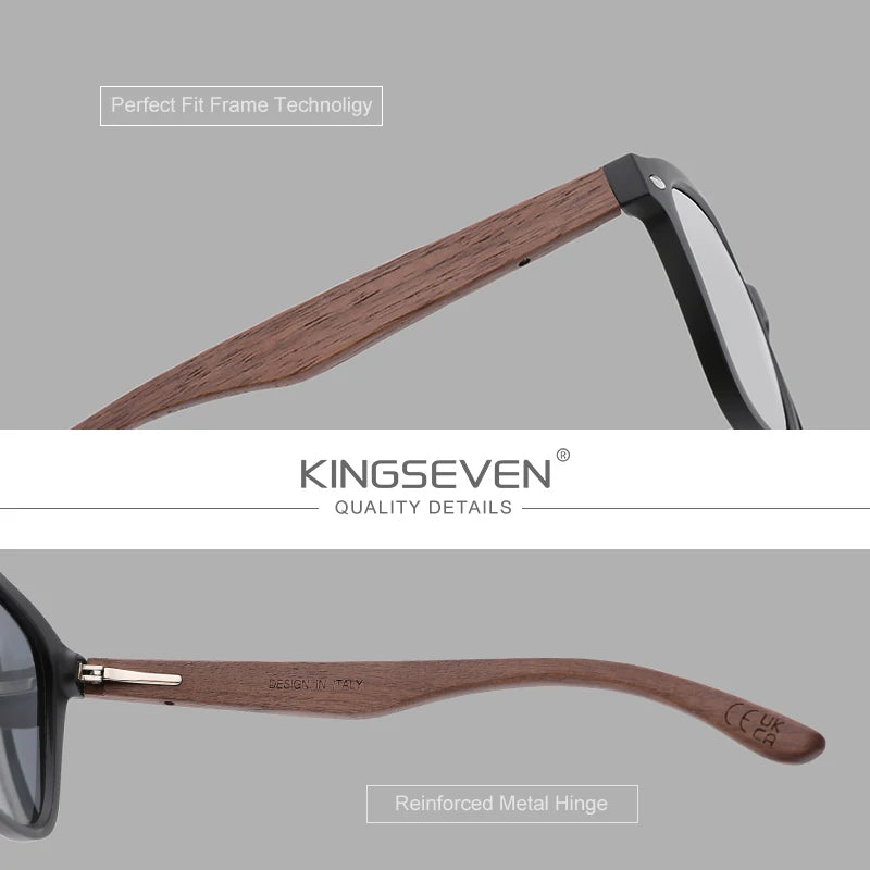 KINGSEVEN W5521 Black Walnut Wood Polarized Sunglasses – Handmade, UV400, Men’s