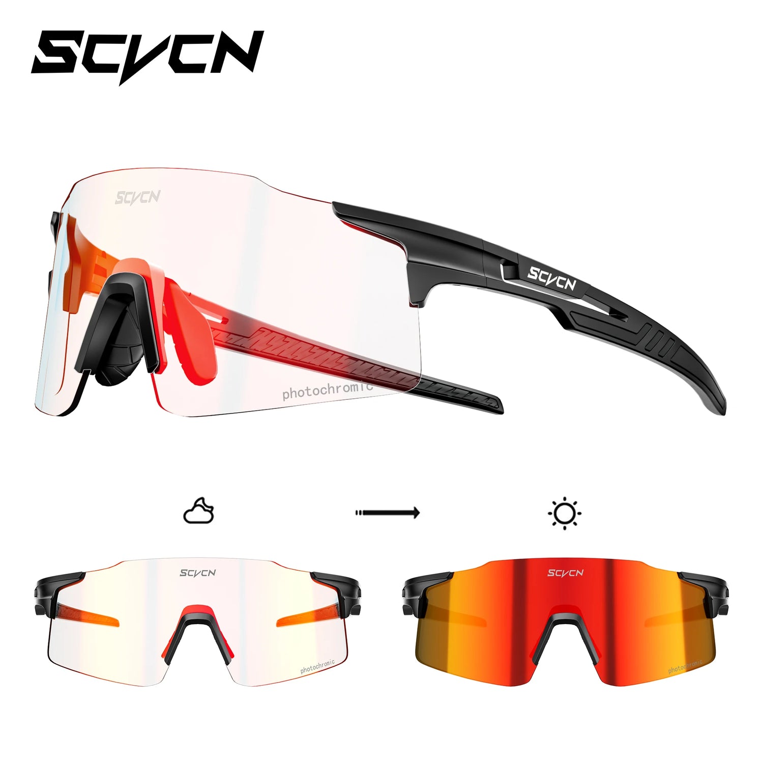 SCVCN Photochromic Cycling Glasses Sunglasses Outdoor Cycling Road Mountain Bike Glasses Men and Women Casual Hiking Windproof