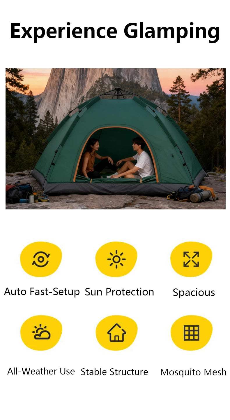 1 Green Camping Tent Outdoor Portable Foldable Overnight Fully Automatic Thickened Beach Indoor Quick-Open
