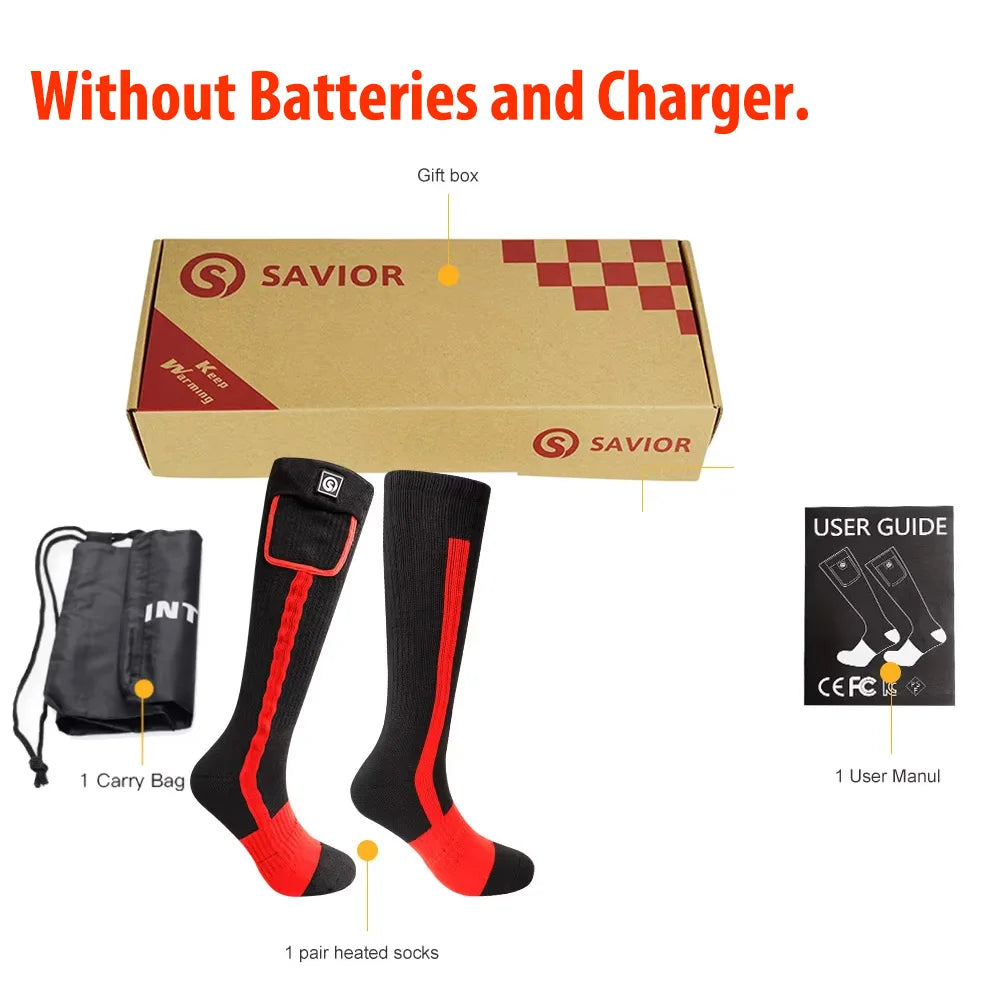Savior Heat SS04R Heated Socks – Far-Infrared Electric Thermal, 3-Heat Settings, 7.4V Rechargeable, Unisex S–XL