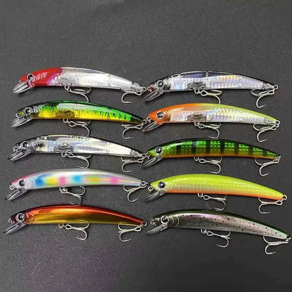 110mm Floating Slim Minnow Lure – 3D Prism Wobbler Jerkbait for Bass, Trout &amp; Sea Fishing