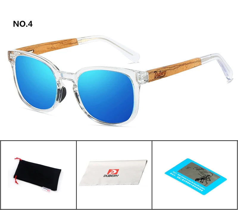 DUBERY Natural Wood Polarized Sunglasses – UV400 Rectangle Frame for Men