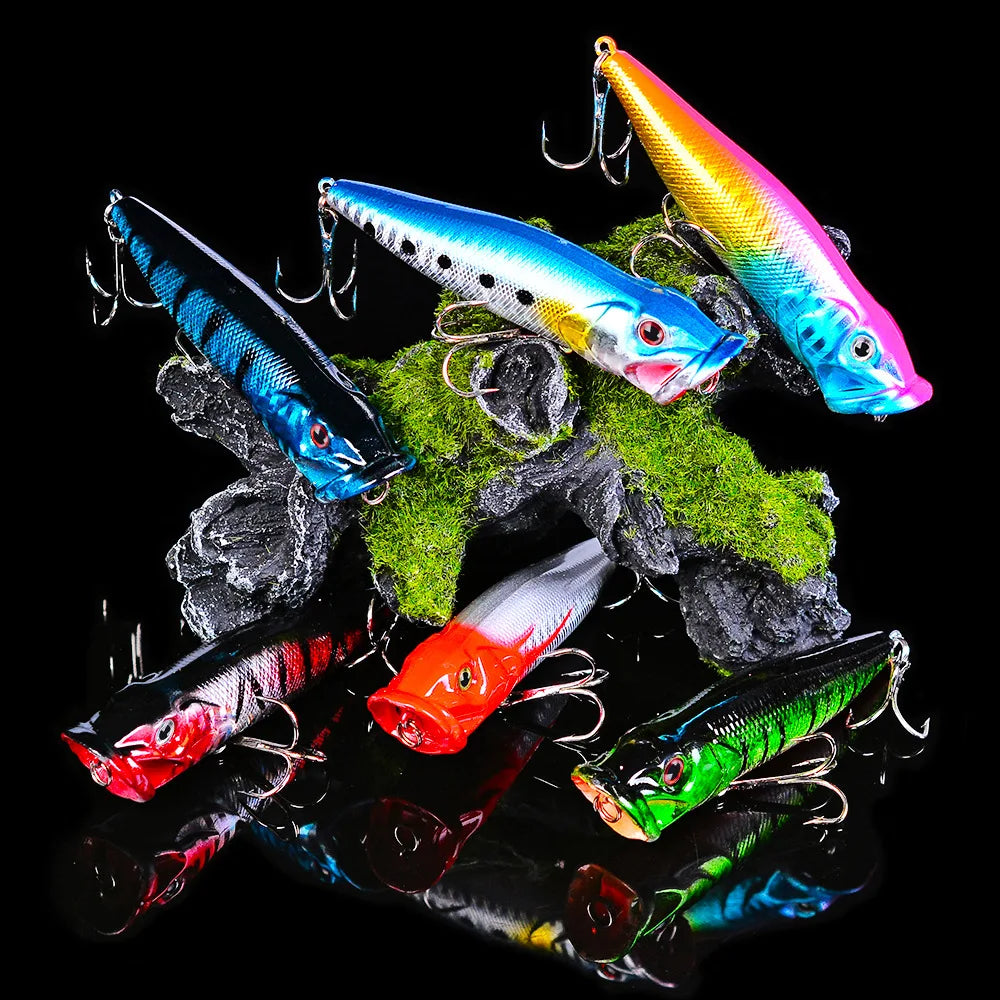 Popper Lure Topwater Fishing Bait – 93mm/12.5g Hard Bait Artificial Wobbler Plastic Fishing Tackle