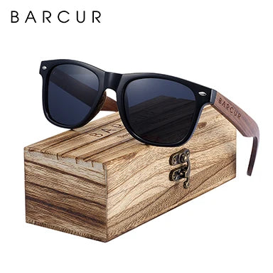 BARCUR Black Walnut Wood Polarized Sunglasses – UV400 Oval Frame, Unisex