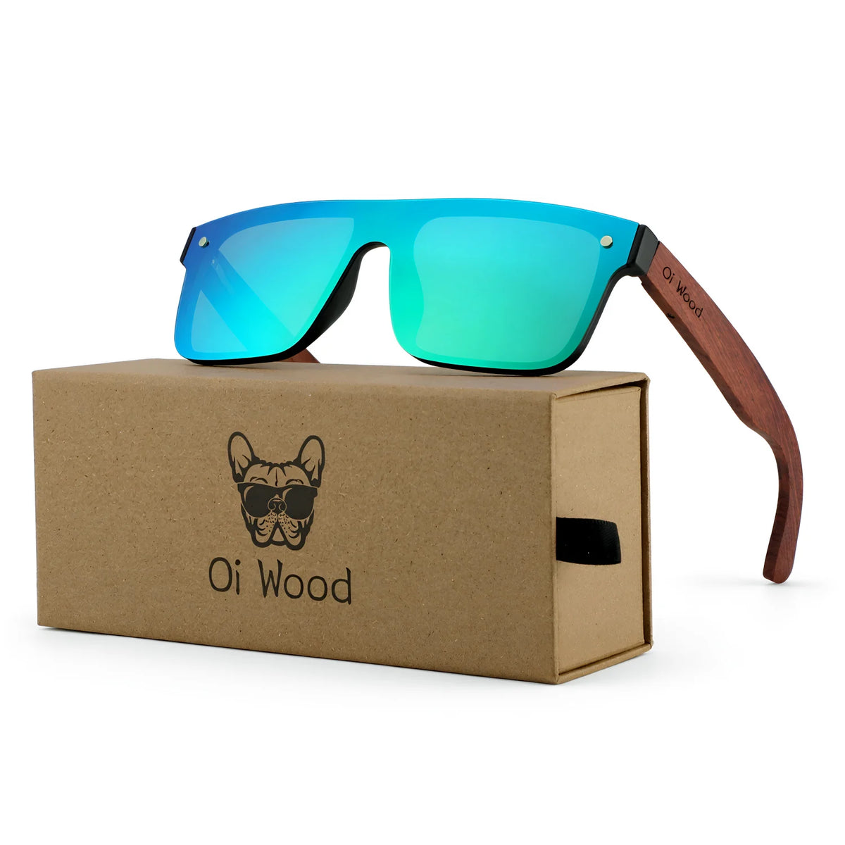 OI Wood OI9908 Polarized Sunglasses – Wide Wood Frame, Mirror, UV400, Unisex