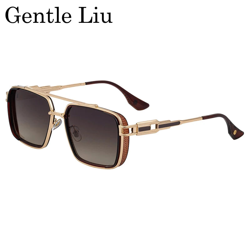 GENTLE LIU WF-5G44 Steampunk Double Beam Square Sunglasses – Alloy Frame, UV400