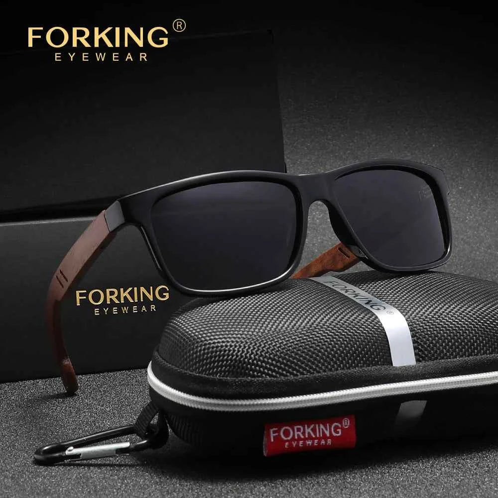 FORKING W5508 Walnut Wood Sunglasses – TAC Polarized, Anti-Reflective, UV400, Rectangle, Unisex