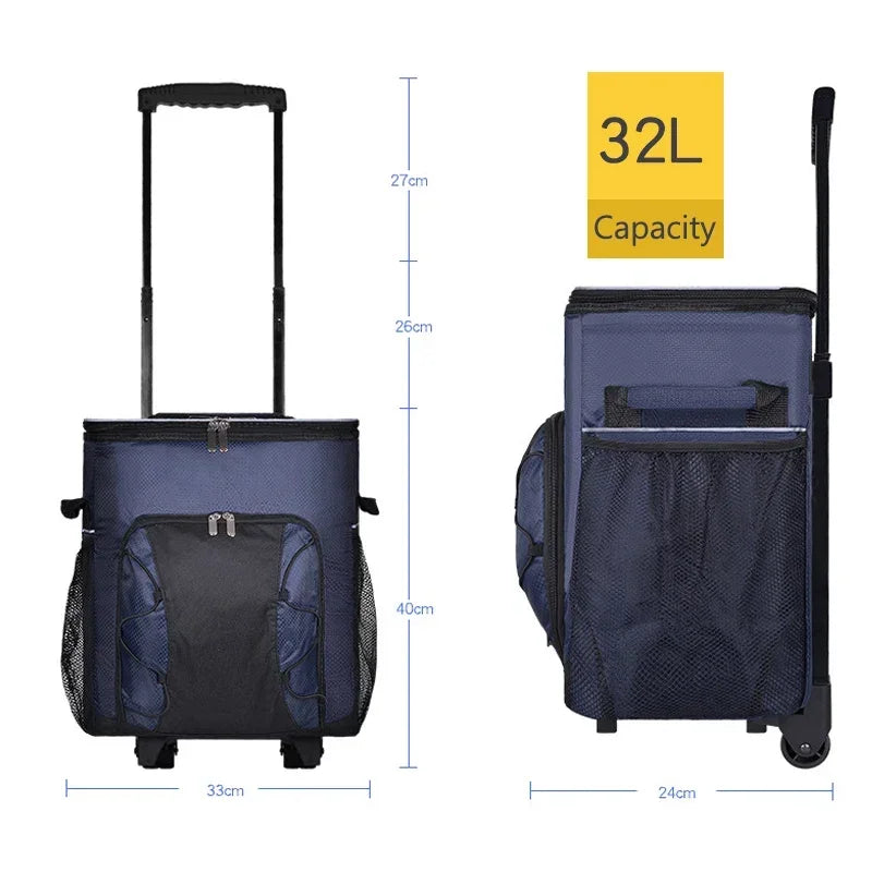 43L Rolling Cooler Bag with Removable Wheels &amp; Handle – Insulated Portable Cooler for Camping, Beach &amp; Travel