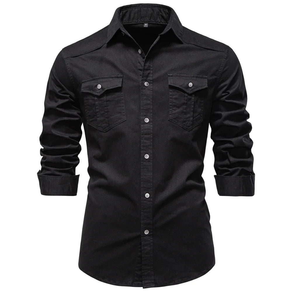 AIOPESON 2025 Business Cotton Pocket Shirt Men Long Sleeve Quality Casual Shirts for Men Casual Slim Fit Solid Color Men Shirts