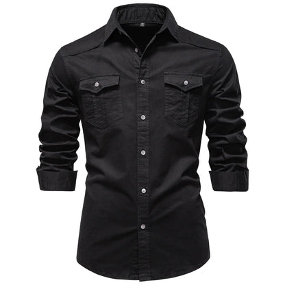 AIOPESON 2025 Business Cotton Pocket Shirt Men Long Sleeve Quality Casual Shirts for Men Casual Slim Fit Solid Color Men Shirts