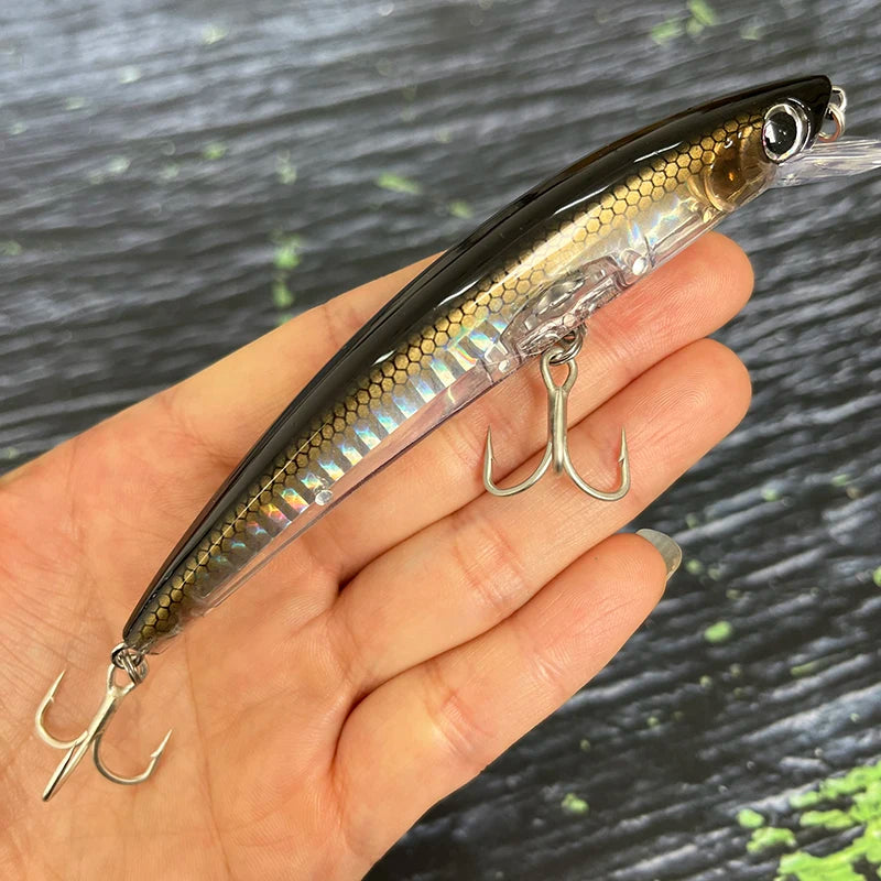 110mm Floating Slim Minnow Lure – 3D Prism Wobbler Jerkbait for Bass, Trout &amp; Sea Fishing