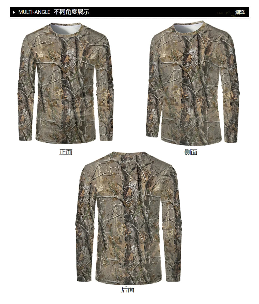 Camouflage Hunting Long Sleeve Men T-shirt Outdoor Sports Tactical Training Clothes Tee Hiking Fishing Camping Quick Drying Tops
