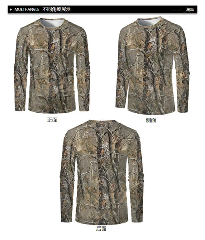 Camouflage Hunting Long Sleeve Men T-shirt Outdoor Sports Tactical Training Clothes Tee Hiking Fishing Camping Quick Drying Tops