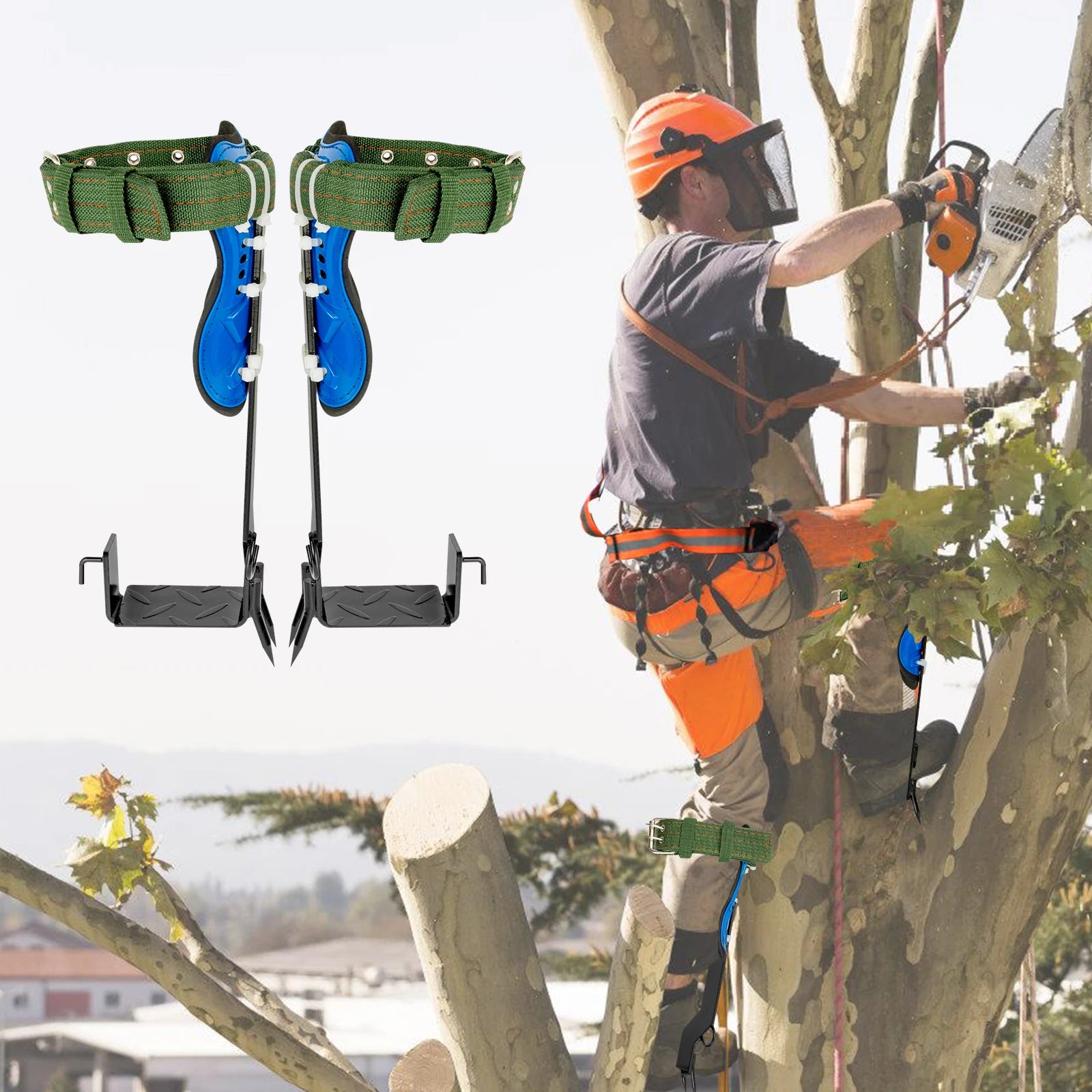 Professional Tree Climbing Gear Kit – 220lb Capacity Carbon Steel, Safety Straps &amp; Pedals for Arborist Work