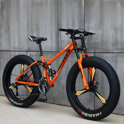 Fat Tire Mountain Bike – 4.0" Wide Tires, Soft-Tail Frame, Double Disc Brakes, 7–27 Speed, 24" or 26" Wheel, Unisex