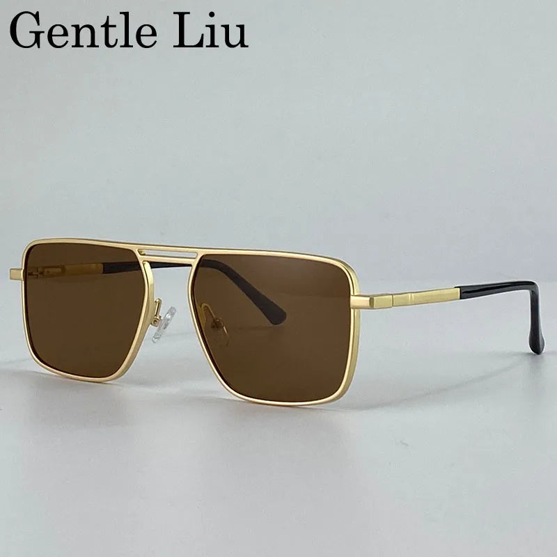 GENTLE LIU KSL-98280 Oversized Double Beam Square Sunglasses – Alloy Frame, UV400