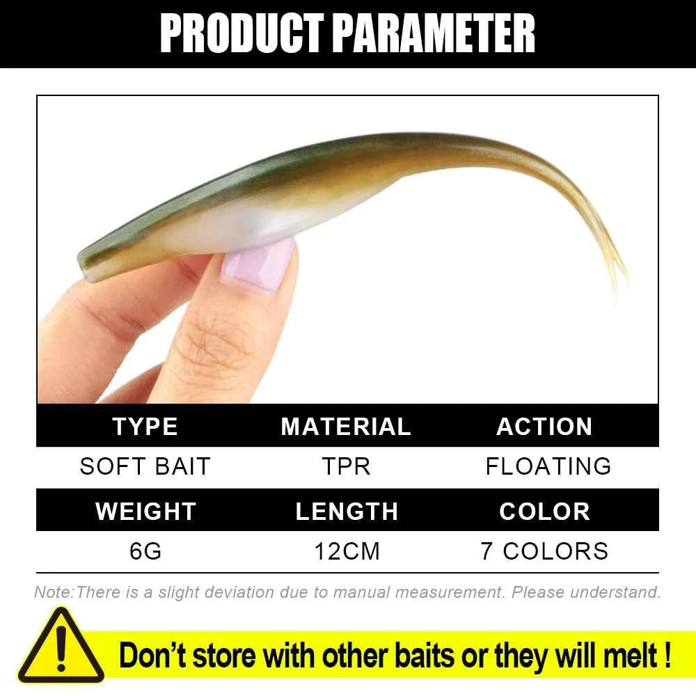 Spinpoler TPR Jerk Shad Swimbait – 5"/12cm Floating Soft Bait, 5 Pcs