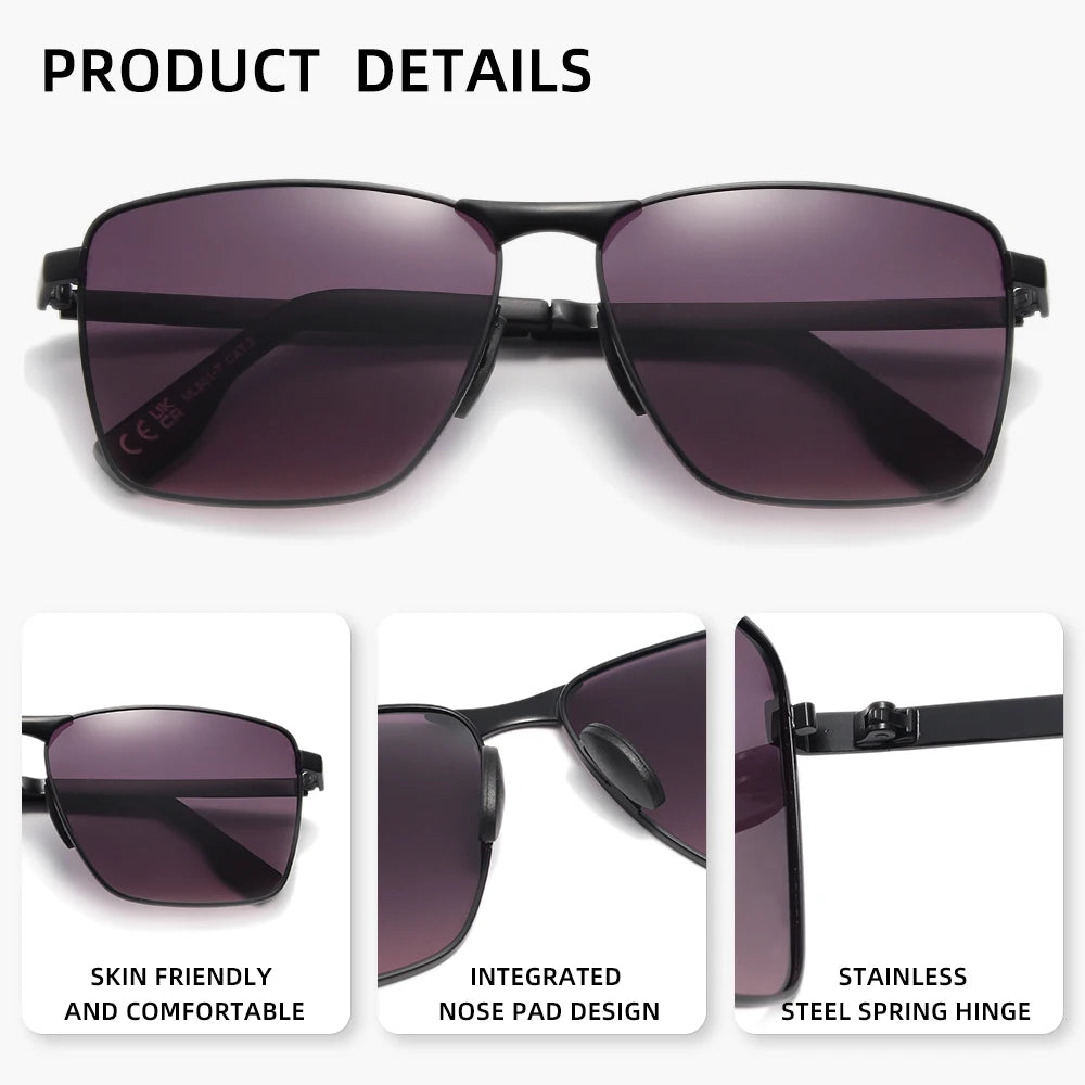 HOPE WOOD 7601 Polarized Rectangle Sunglasses – Alloy Frame, UV400, Unisex
