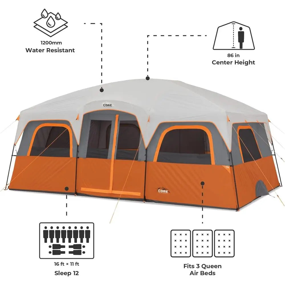 Spacious Multi-Room Cabin Tent for 10-12 People: Ideal for Family Camping and Outdoor Excursions