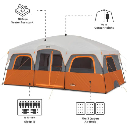Spacious Multi-Room Cabin Tent for 10-12 People: Ideal for Family Camping and Outdoor Excursions