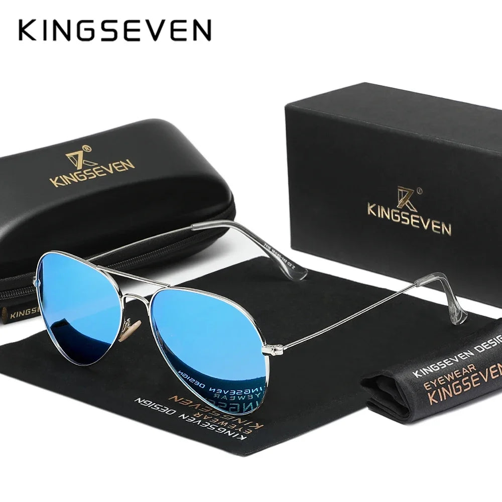 KINGSEVEN 7115 Pilot Polarized Sunglasses – Alloy Frame, Mirror, UV400, Unisex