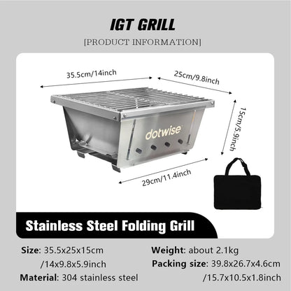 304 Stainless Steel Barbecue Grill Portable Outdoor Stove IGT Table Stove Folding Firewood Stove Barbecue Camping Stove