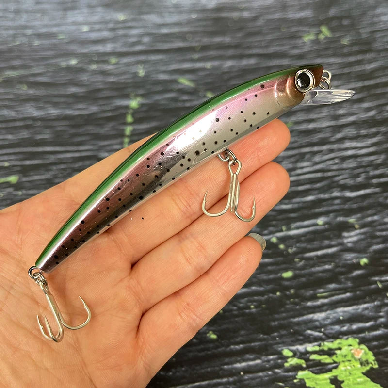 110mm Floating Slim Minnow Lure – 3D Prism Wobbler Jerkbait for Bass, Trout &amp; Sea Fishing