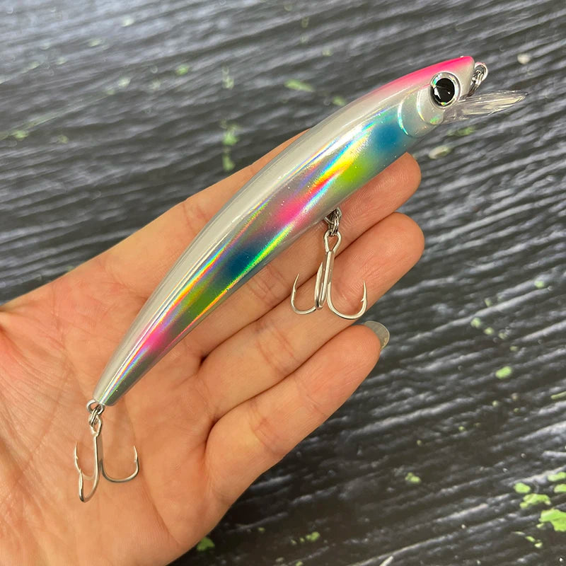110mm Floating Slim Minnow Lure – 3D Prism Wobbler Jerkbait for Bass, Trout &amp; Sea Fishing