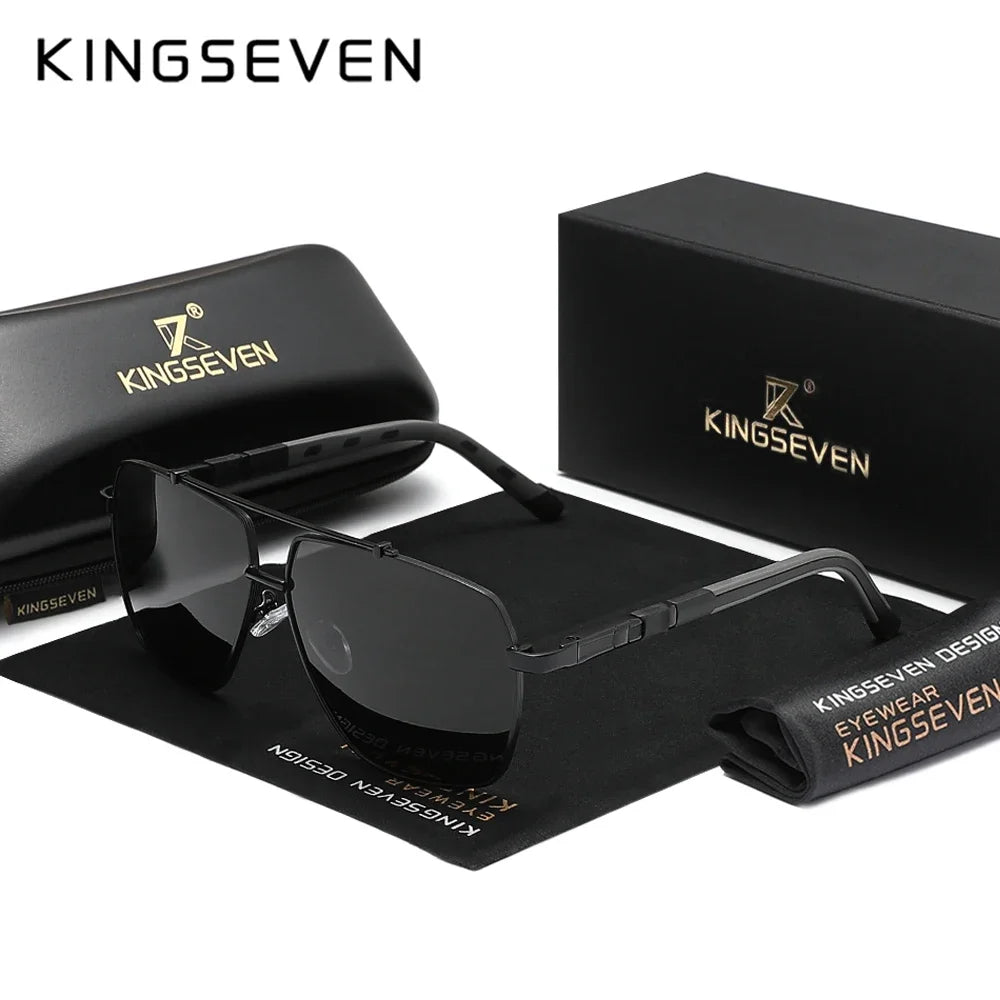 KINGSEVEN Square Polarized Sunglasses – UV400 Mirror Aluminum Frame for Men &amp; Women