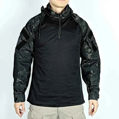 Tactical Combat Shirts Men Long Sleeve Breathable T-shirt Camo Hooded Quick-dry CS Paintball T-Shirt Tops Wear-resisting