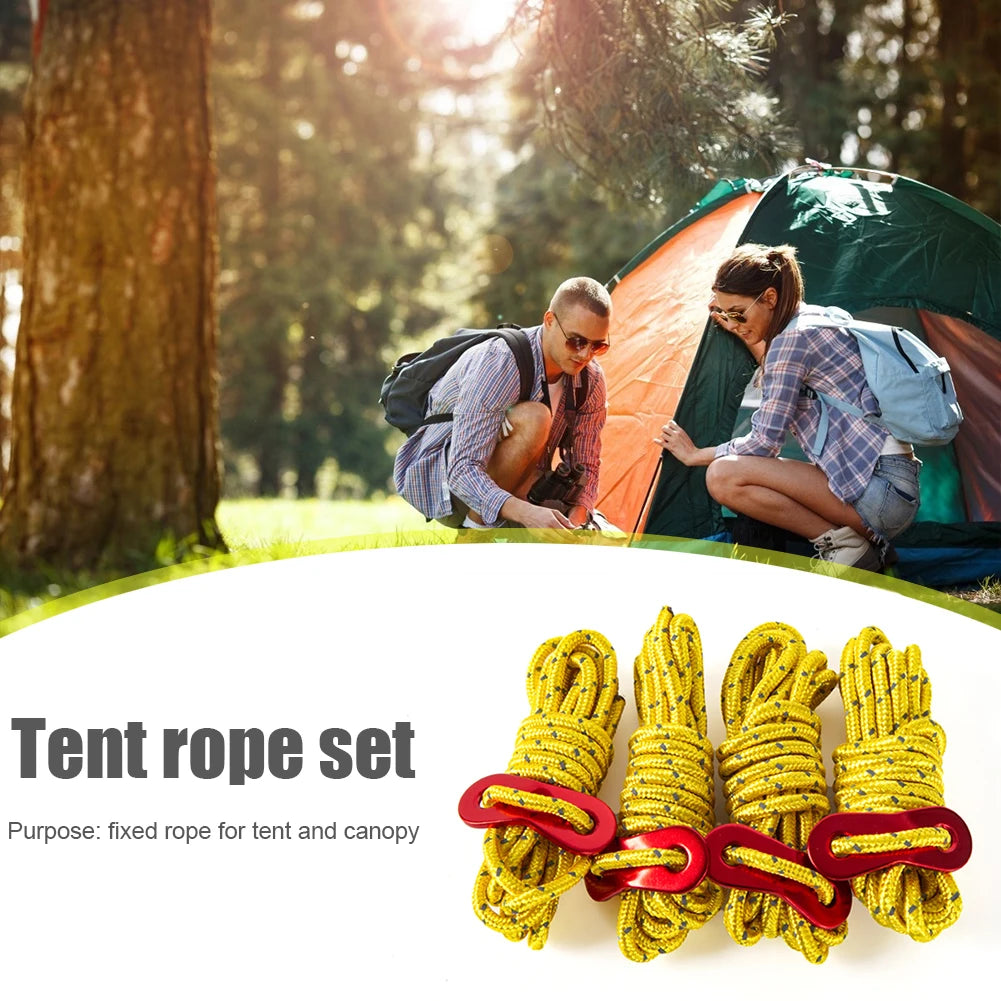 4pcs Tent Wind Rope Cord Tensioner   High-strength Reflective Lanyard Rope with 2 Holes Buckle