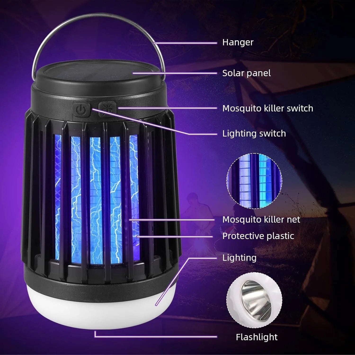 2Pcs 3 in 1 Cordless Mosquito Light Killer Portable Small Solar Bug Zapper For Patio Home Camping Light, Mosquito Killer