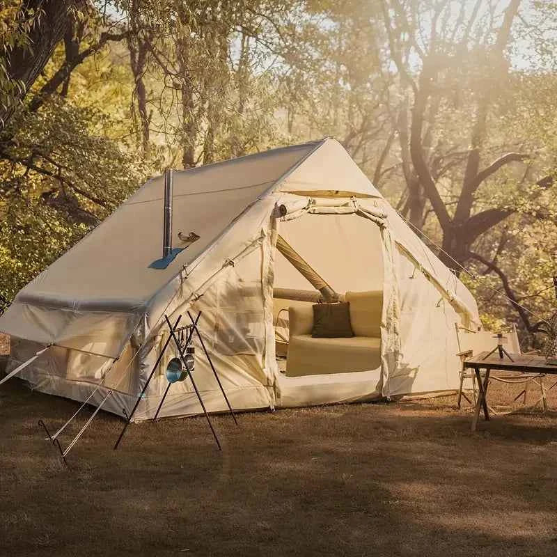 Inflatable Camping Tents 6-8 Person for Family,420D High-density Oxford Fabric Family Inflatable Tent House with Stove Jack&AC Vent,Easy Setup Blow up Tent with High Pressure Pump