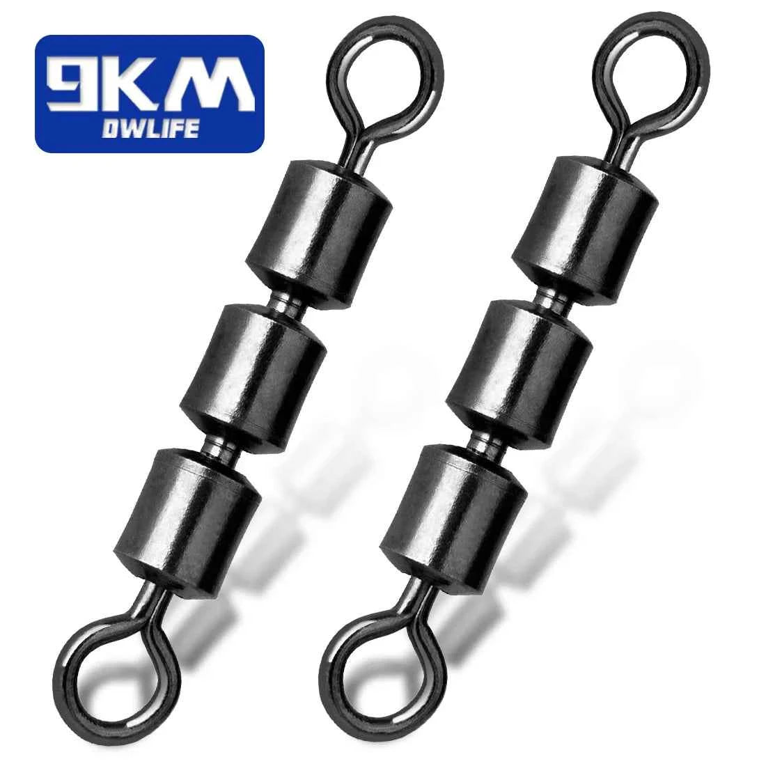 Triple Roller Barrel Swivels – High-Speed 3-Bearing Fishing Swivels (10 Sizes, 15/30/60 Pack)