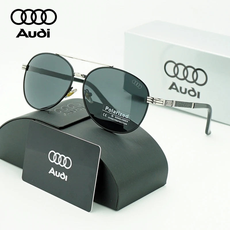 Audi Polarized Sunglasses – Unisex UV400 Anti-Reflective Alloy Frame Square Pilot Style with Original Case