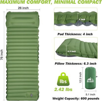 4-Inch Self-Inflating Camping Sleeping Pad – Extra Thick TPU Nylon Mat, Spliceable, for Hiking &amp; Outdoor Use