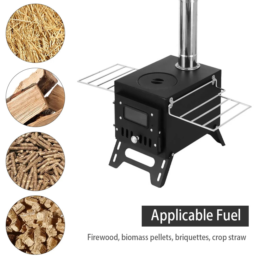 Tomshoo Outdoor Camping Wood-burning Stove Wood Burner Stainless Steel Foldable Tent Heater w Tent Fire Window Patio Fireplace