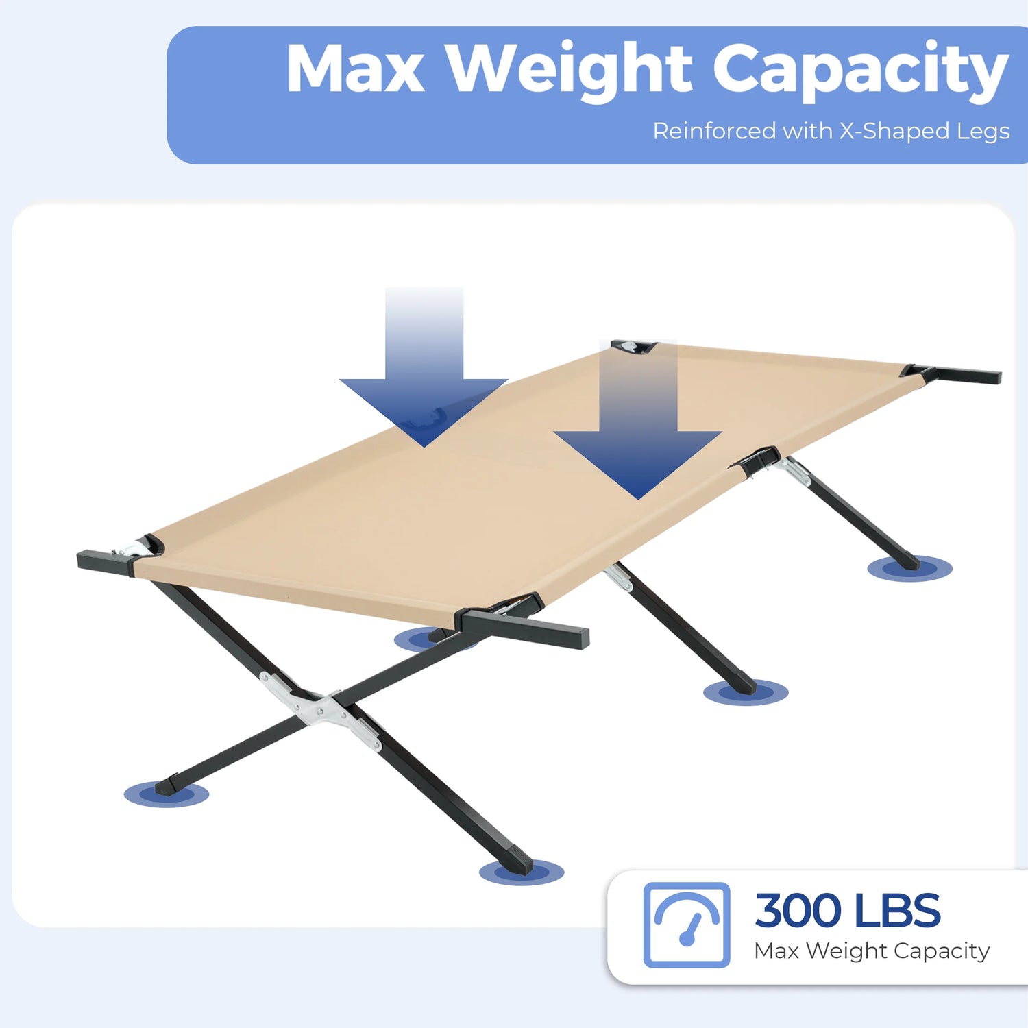 JHK Folding Camping Cot – 300 LBS Capacity | 73" x 30.3" | Tool-Free Setup | Ships from US