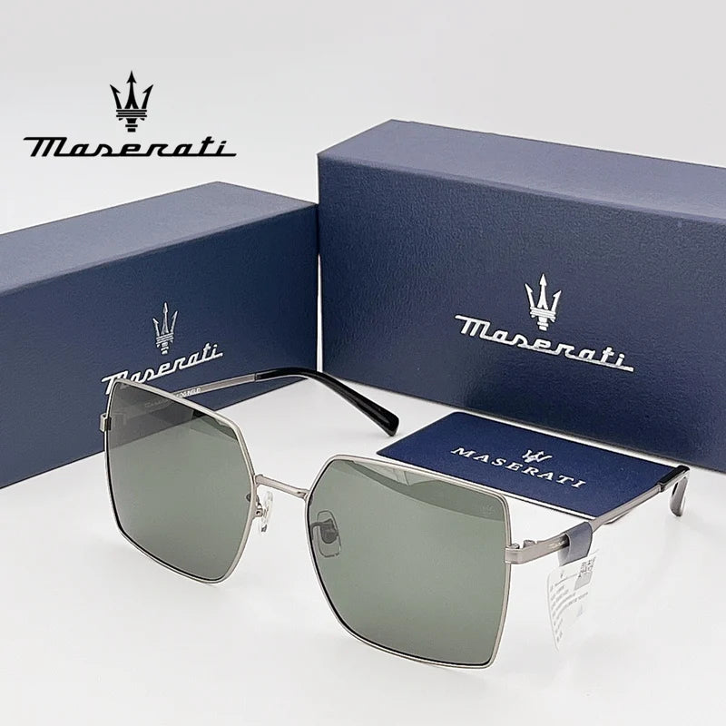 Maserati UV400 Polarized Sunglasses – Square Alloy Frame, Anti-Reflective TAC Lenses