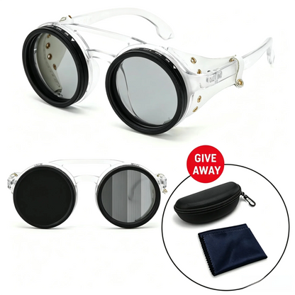 lafforgue ND9 Adjustable Dimming Steampunk Sunglasses – 9-Level ND Filter, Leather Side Shields, UV400, Unisex