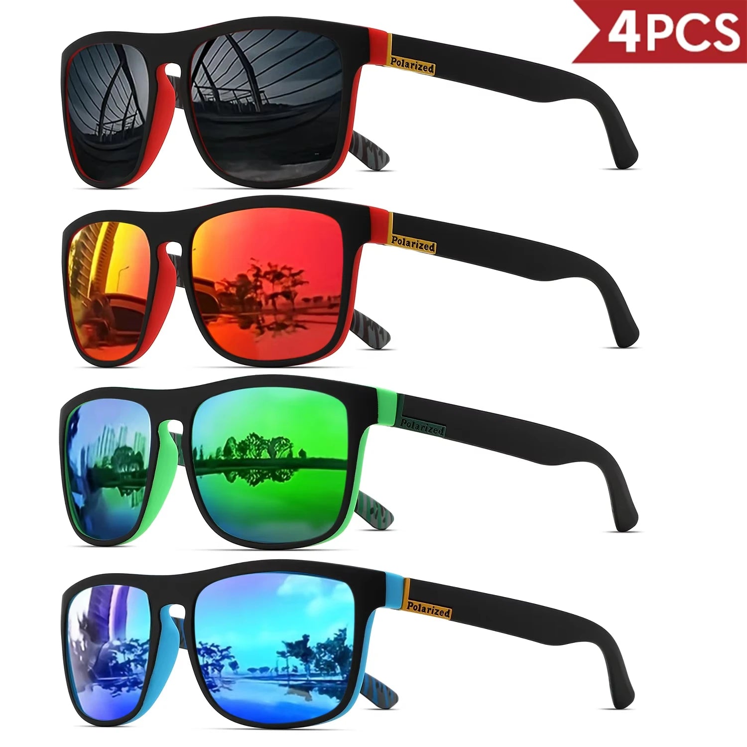 Polarized Square Sports Sunglasses UV400 – Driving, Fishing &amp; Cycling (1, 2, 3 or 4 Pack)