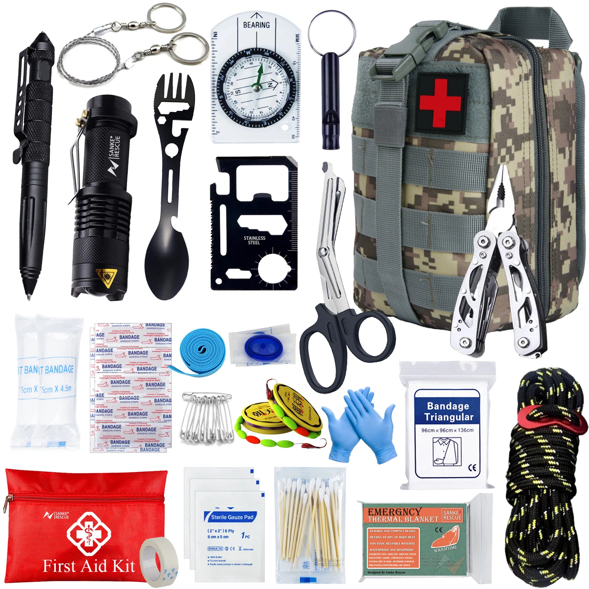 Survival First Aid Kit Survival Full Set  Outdoor Gear Emergency Kits Trauma Bag Camping Hiking