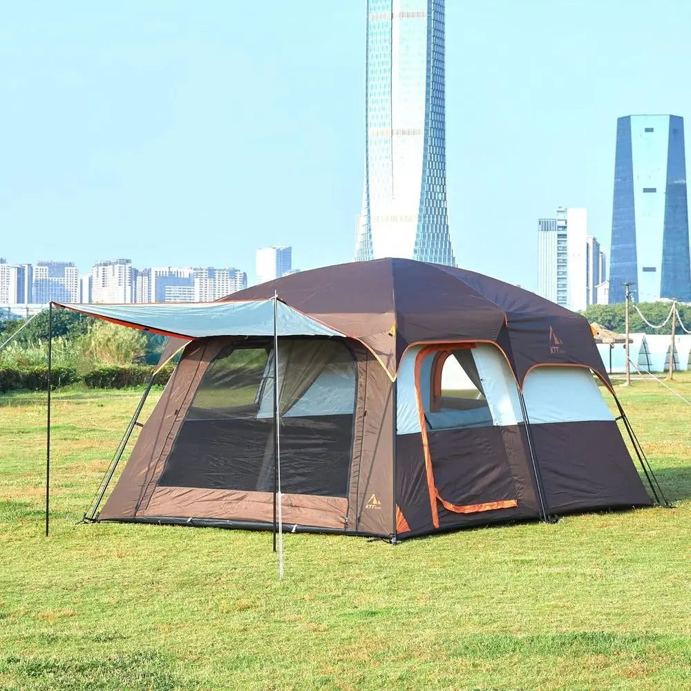 Spacious 6-14 Person Family Cabin Tent with 3 Doors &amp; 3 Mesh Windows for Waterproof Outdoor Adventures