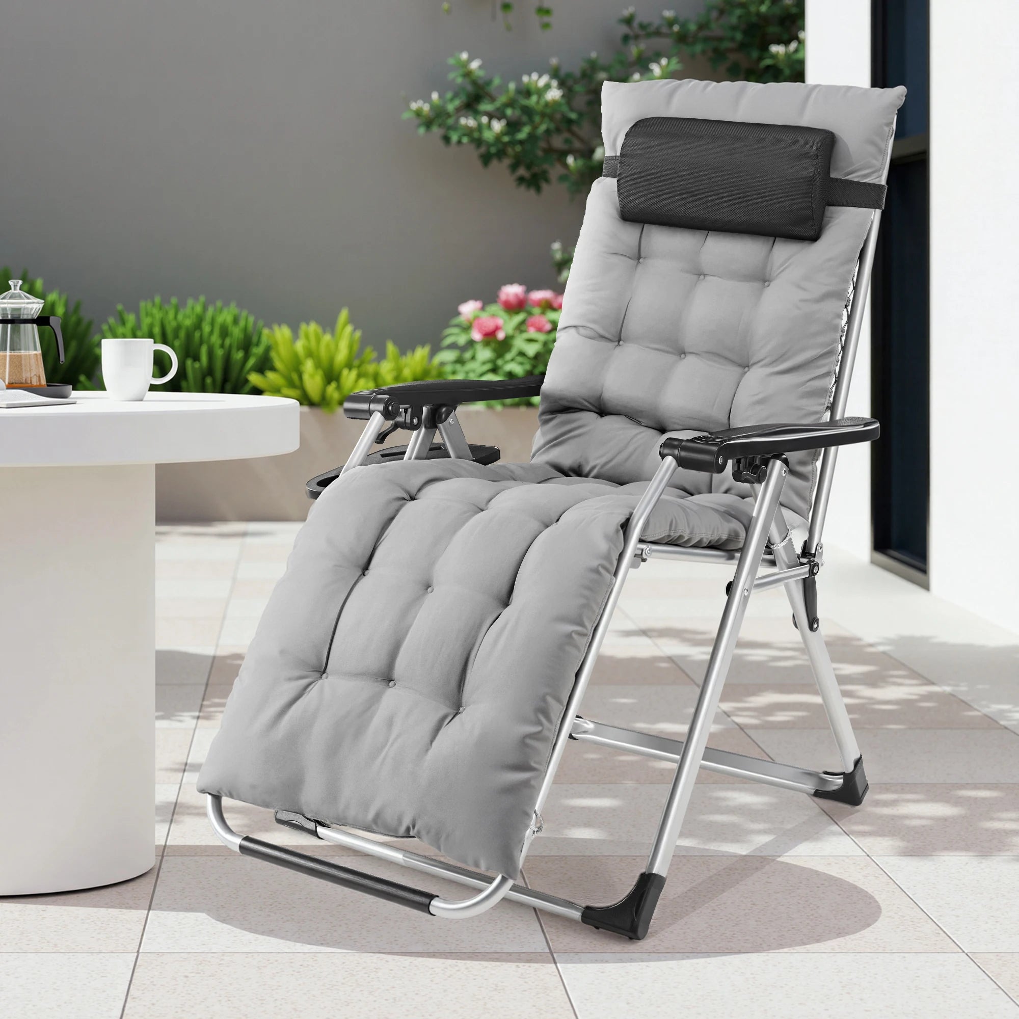 Zero Gravity Recliner Chair – Folding Outdoor Lounge Chair with Cushion, Cup Holder &amp; Headrest
