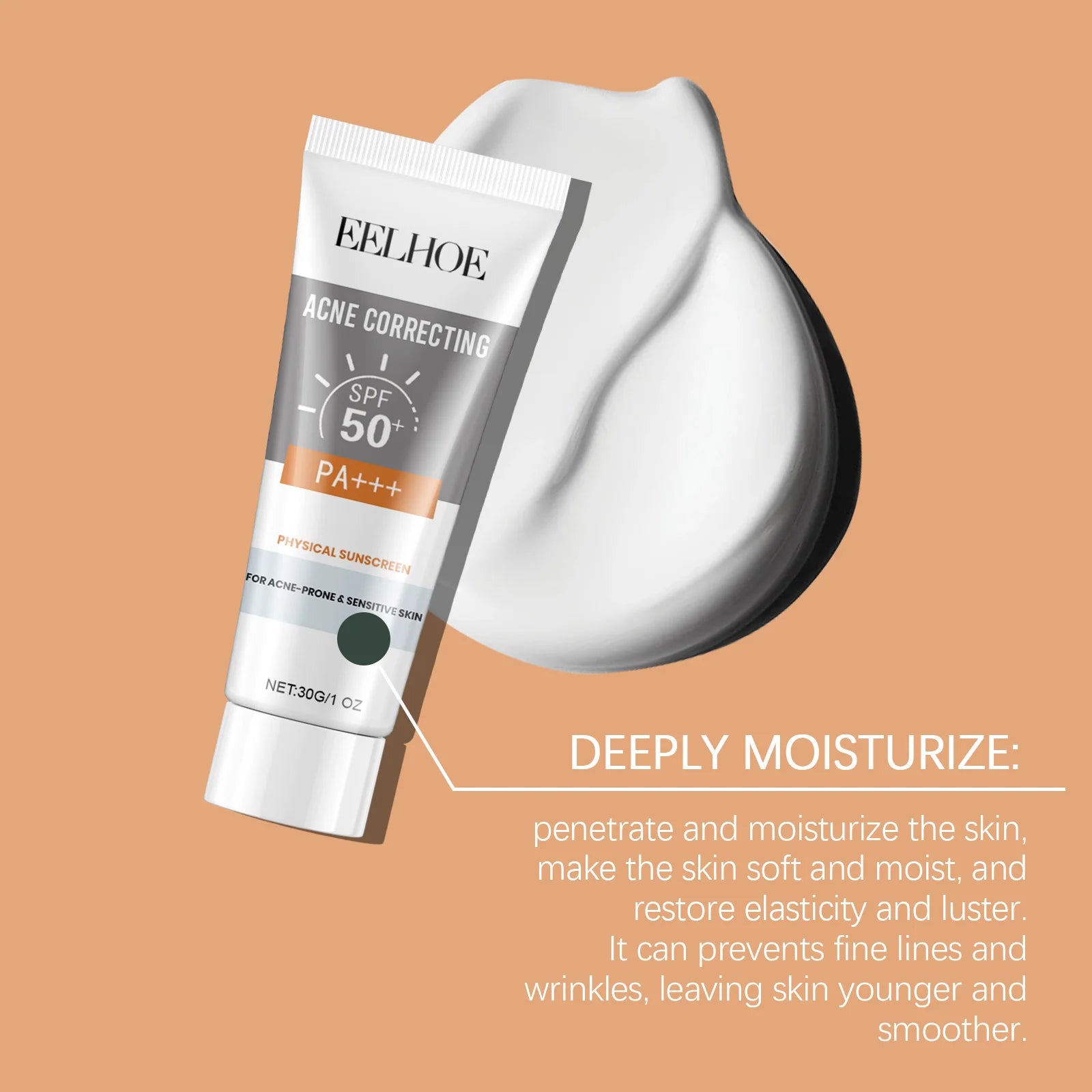 EELHOE 30g Vitamin E Sunscreen Long-lasting Moisturizing Anti-UV Anti-dry Skin SPF 50 Cream Maintains Elasticity Glow Skin Care