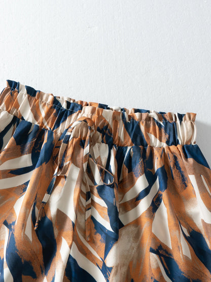 Women Casual Shorts Boho Abstract Print High Waist Ruffled Hem Drawstring Waist Flowy A Line Spring Summer Beach Vacation Shorts