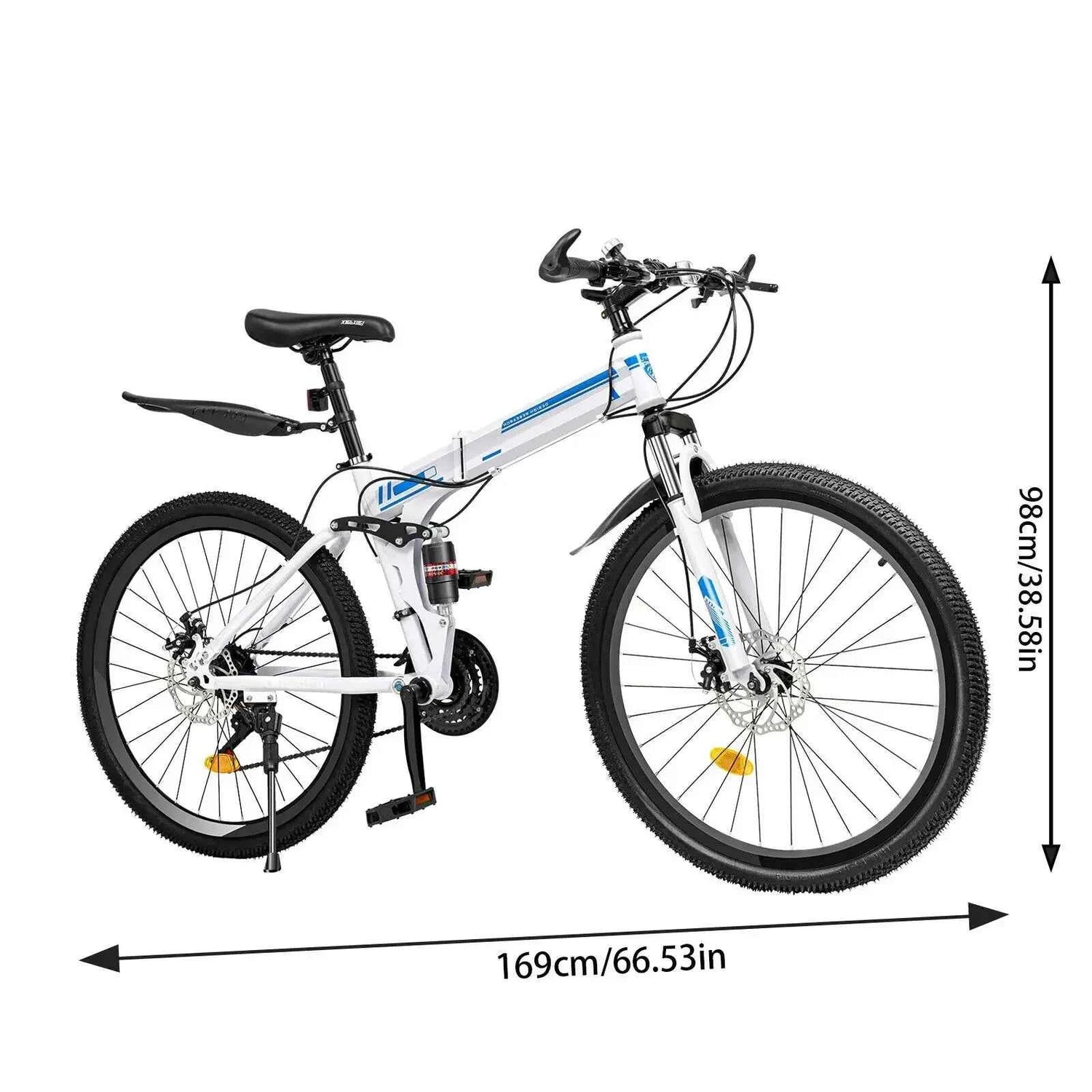 26" Folding Mountain Bike 21-Speed Dual Disc Brakes Men&